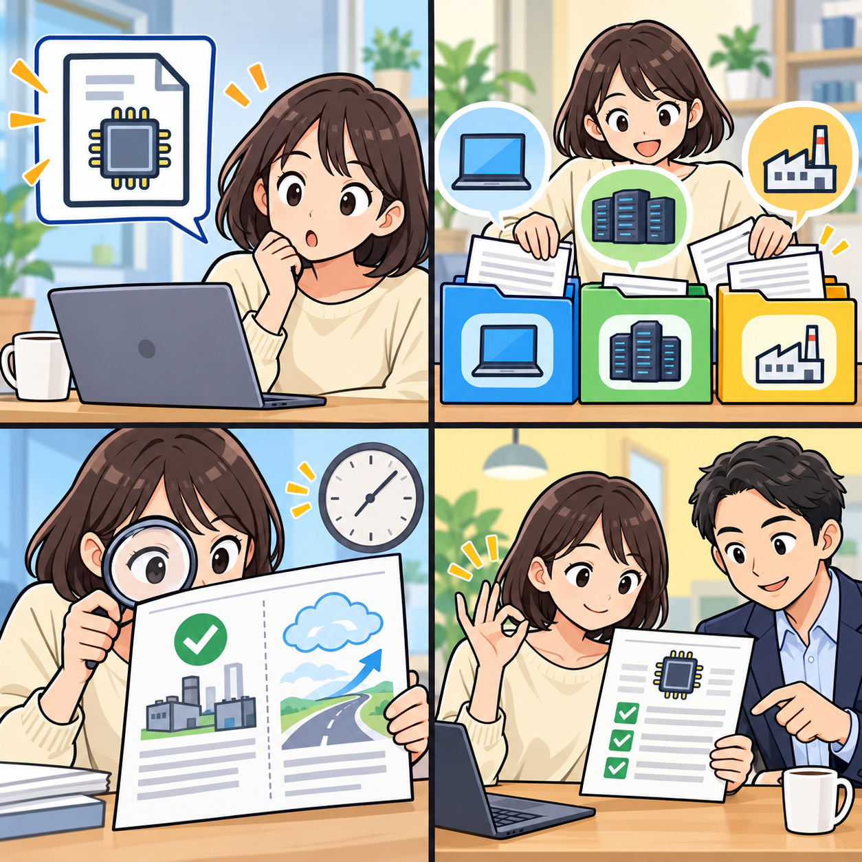 半導体企業の決算資料を確かめる4コマ