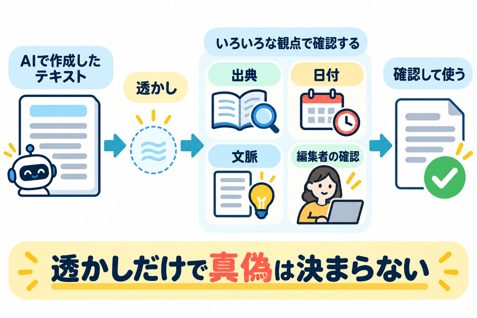 AI文章を透かしと一次情報で確認する流れ