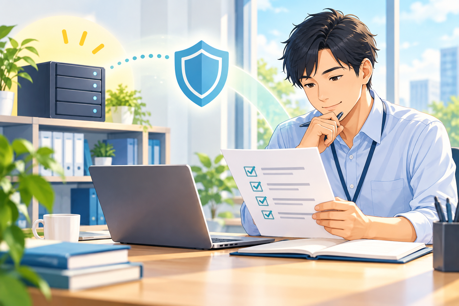 業務復旧計画を確認する情報システム担当者