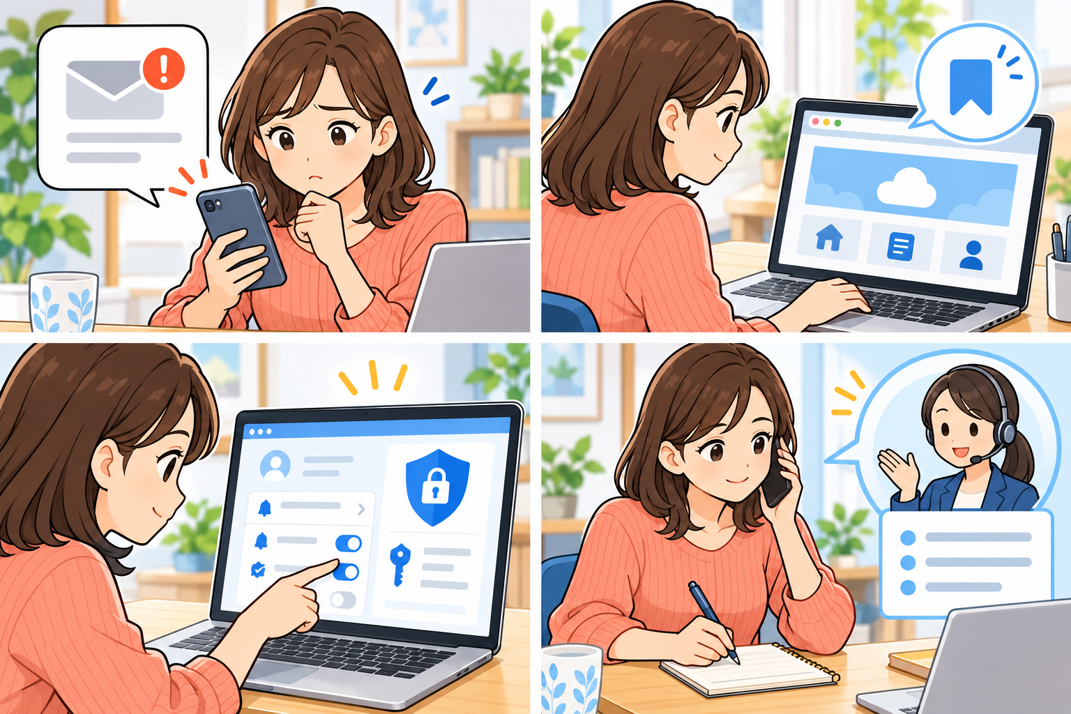 クラウドサービスの公式通知を確認する4コマ