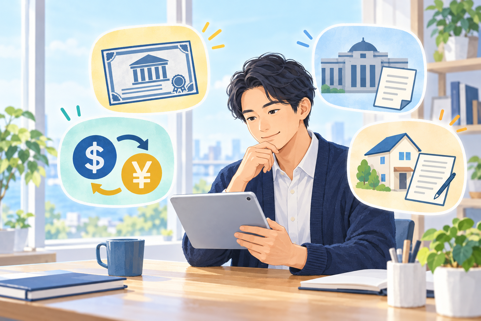 米国債とFRBの情報を確認する人